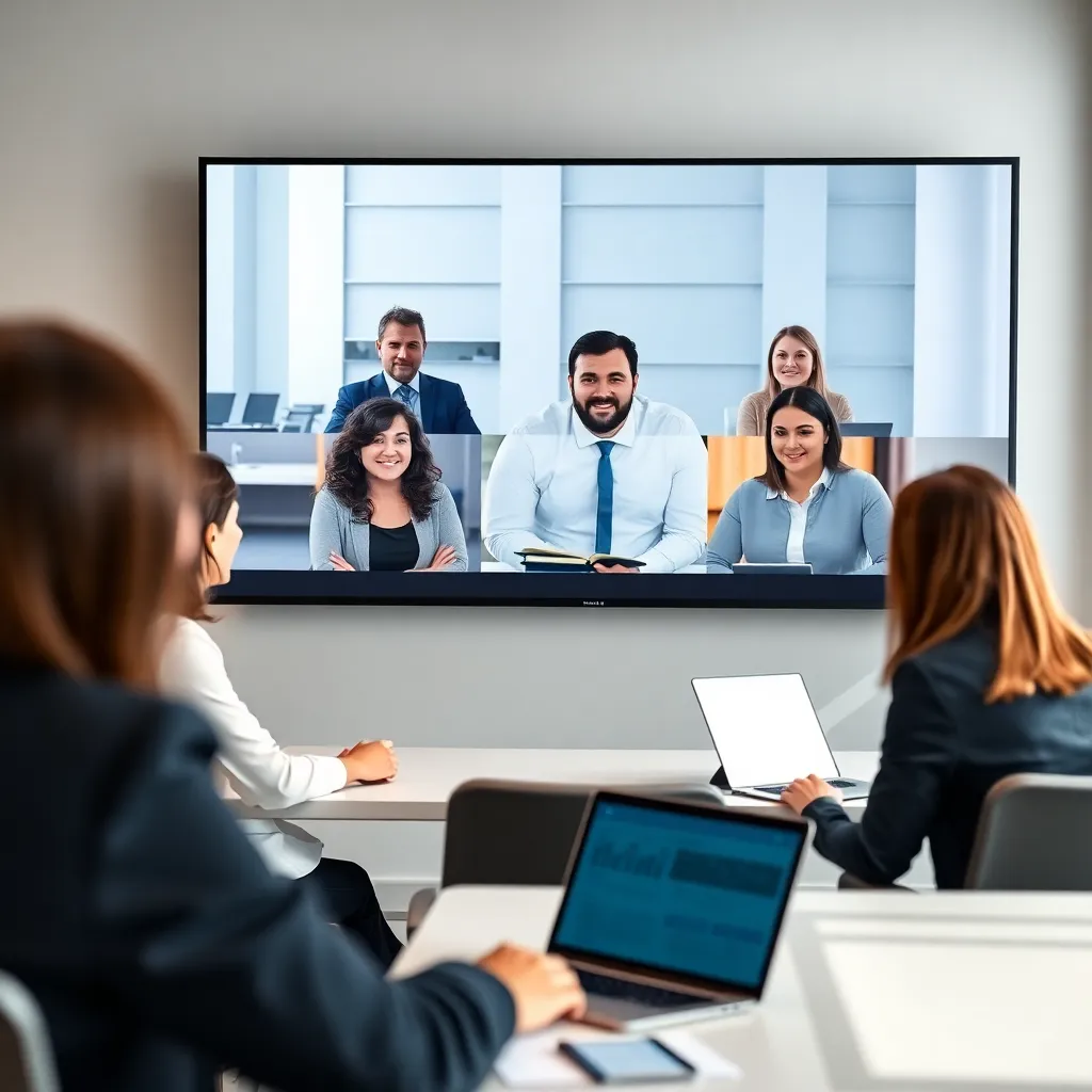 Professioneel team in online vergadering voor leiderschapstraining