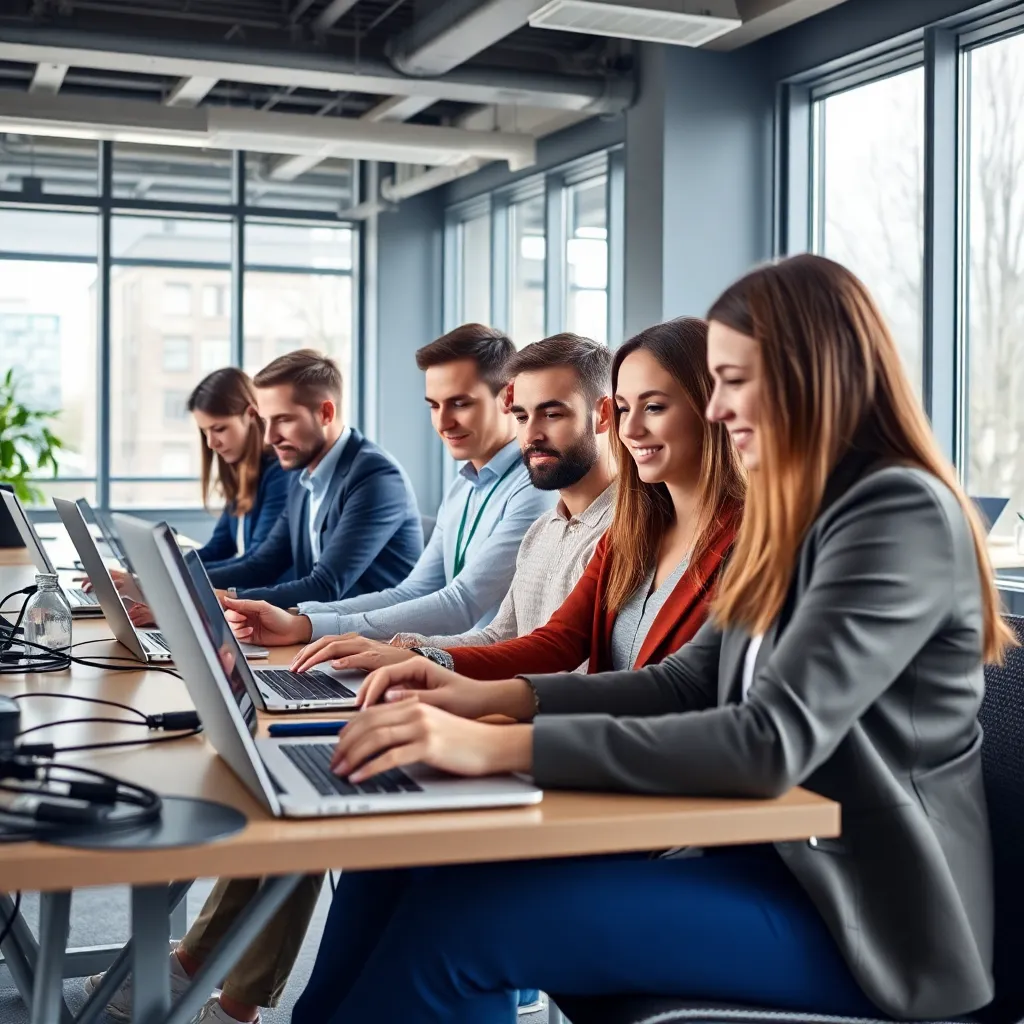 Diverse groep managers in overleg over digitale transformatiestrategie