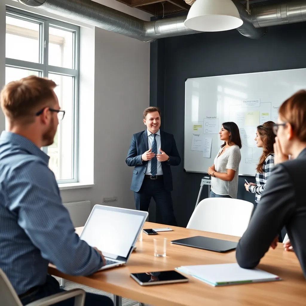 Manager leidt workshop over digitale transformatie met team